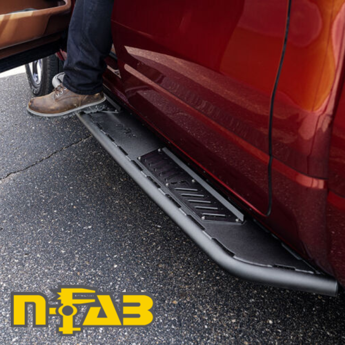 Personalize your ride with N-Fab’s Roan Running Boards. N-Fab’s Roan Running Boards give your ride a look that’s too tough to tame. Constructed with a sturdy 1.75-inch OD perimeter tube supporting a fully-welded 12-gauge steel top plate, the Roan finds the line between a conventional running board and an armored side step. The extra large, 5.5” x21” louvered step plate is posited at each door, allowing for easy and secure vehicle access in any weather condition. Roan Running Boards come standard in cab-length and feature a textured black powder coat finish and they have an adjustable mounting system designed for stock or lifted vehicles. Visit us and start customizing your vehicle today with N-Fab’s Roan Running Boards.